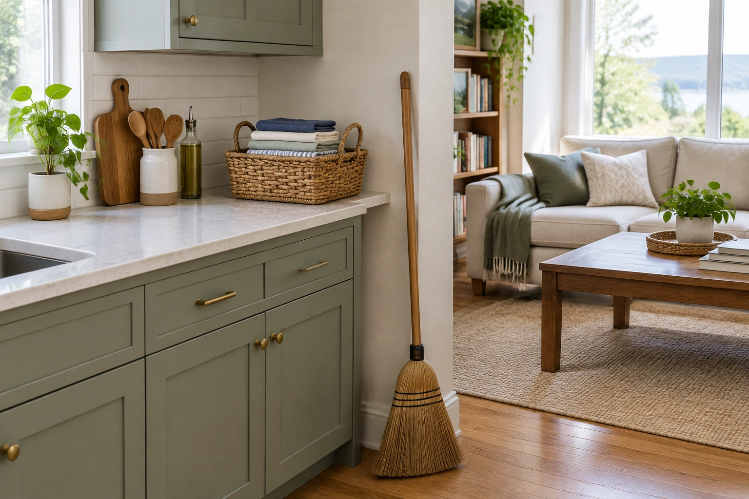 রান্নাঘর ও বসার ঘরের পরিচ্ছন্নতার প্রতীকী ছবি